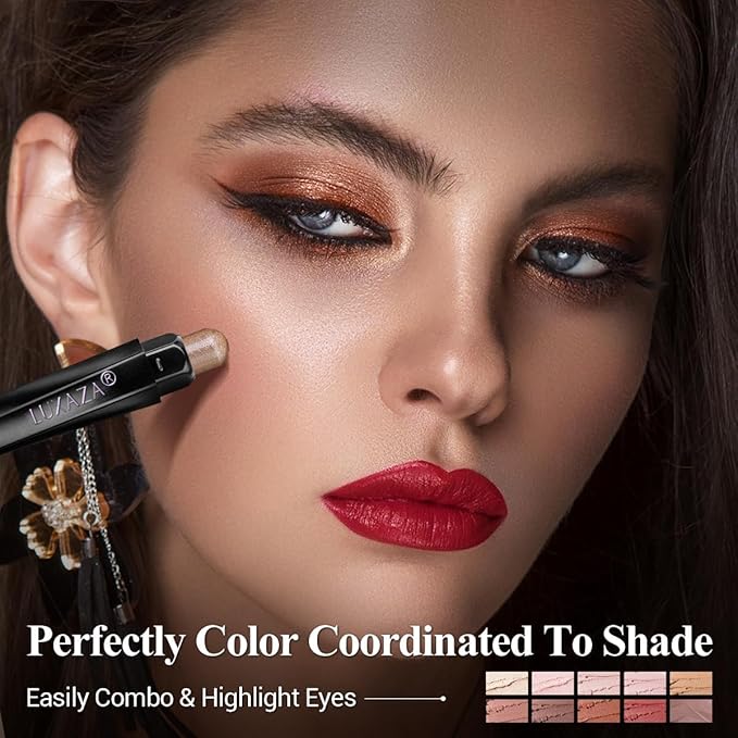 10PCS Eyeshadow Stick,Shimmer And Matte Brown Metallic Cream Eyeshadow Pencil Crayon with Smudge-proof & Waterproof, Eye Brightener Stick, Ideal Gift for Women- Love's Gifts