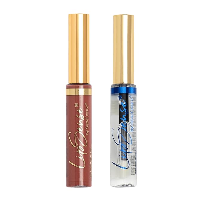 SeneGence LipSense Velvet Liquid Lipstick and Glossy Clear Lip Gloss Duo – 18HR Wear, Hydrating, Waterproof, Transfer-Proof