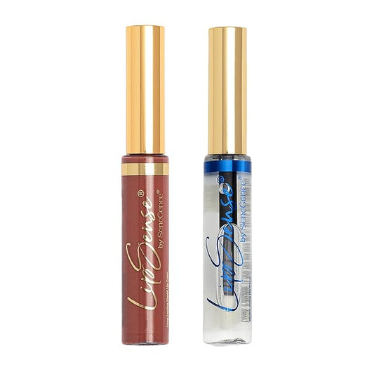 SeneGence LipSense Velvet Liquid Lipstick and Glossy Clear Lip Gloss Duo – 18HR Wear, Hydrating, Waterproof, Transfer-Proof