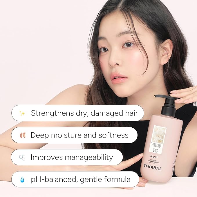 Korean Hair Repair Shampoo – Strengthens & Revitalizes Damaged, Hydrolyzed Proteins, Ceramide & Jojoba Oil – Hypoallergenic, pH-Balanced – White Floral Musk, 500ml / 16.9 fl oz