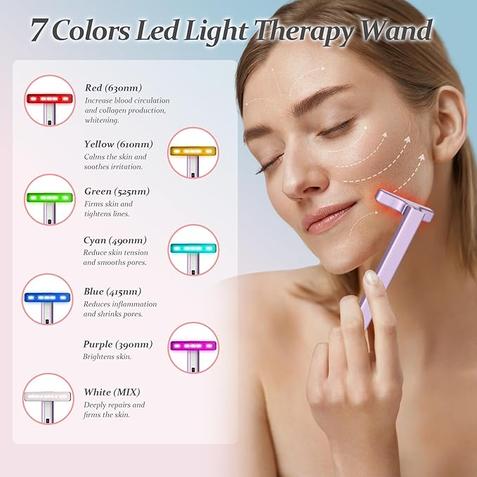 Red Light Therapy for Face, Eyes and Neck, Red Light Therapy Wand, 7 Color Led Light Therapy for Face, Red Light Therapy at Home for Face Lift, Firm, Smooth, Skin Care Massage Tools