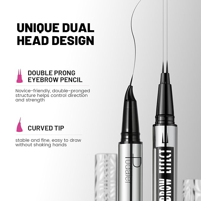 Pudaier 2 Pack 2 Fine Tip Eyebrow Pen, Waterproof Filling Faux Brow Makeup Pencils for Women with Precise Curved Brush-Tip to Fast Create Natural Hair-Like Brows, Last All-Day (Cool Brown)