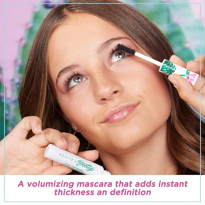 Petite 'n Pretty Eye Makeup Set for Kids - Makeup for Tweens & Teens - Fully Feathered Volumizing Mascara, Eyeliner, Made in the USA, w/Gift Bag