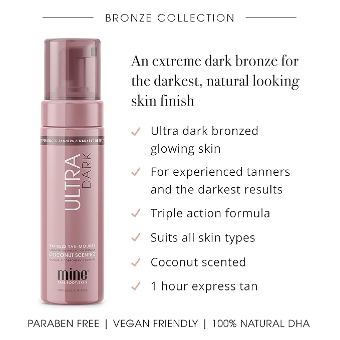 MineTan Ultra Dark Deluxe Bronze Self Tanner Bundle | Achieve Ultra Dark Bronzed, Glowing Skin From Head To Toe - Includes 4 Items, Self Tanner Foam, Self Tanning Lotion, Face Tanner & Self Tan Mitt