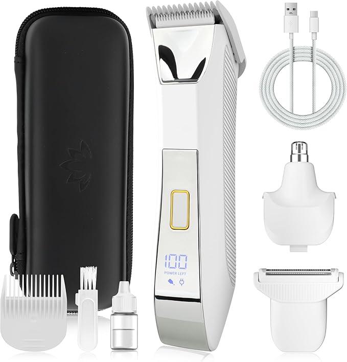 Karrte Women's Razors for Shaving Pubic Hair, 3-in-1 Wet & Dry Bikini Trimmer for Women's Private Area, Replaceable Ceramic Blade Head Electric Shaver with Travel Lock