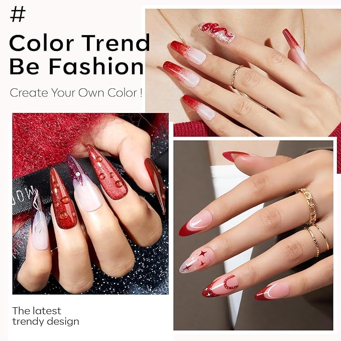 modelones Red Gel Nail Polish Set - 6 Colors 2025 Christmas Winter Ruby Glitter Cat Eye Magnetic Gel Polish Burgundy Red Sparkle Bloody Nail Polish Kit Soak Off LED Thanksgiving Nail Art DIY Gift