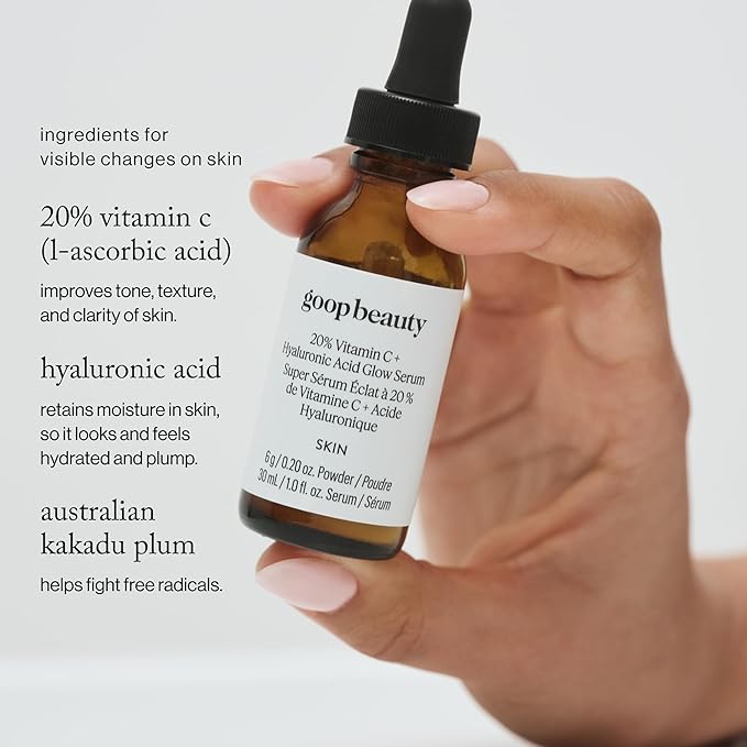 goop Beauty 20% Vitamin C + Hyaluronic Acid Serum | Improves Tone, Texture, & Hydration | L-ascorbic Acid and Hyaluronic Acid | Paraben and Silicone Free | 1 fl oz