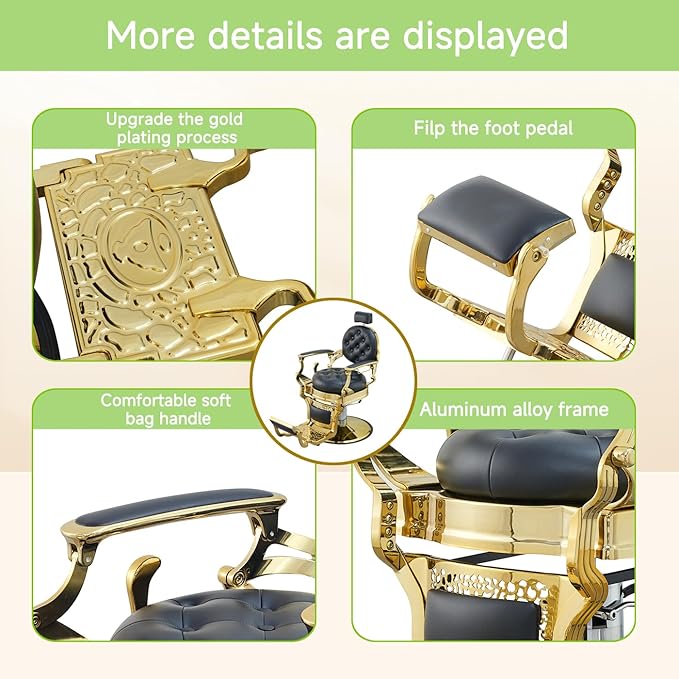 Barber Chair Hair Salon Chair,Heavy Duty 700 LBS, for Hair Stylist Barber Beauty Tattoo Massage(Golden Black)