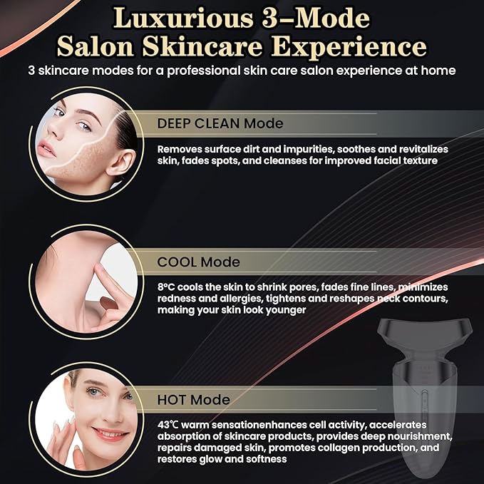 Red Light Beauty Device for Face and Neck, Based on High-end Red and Blue LED Light, Facial Cold and Hot, Vibration Technology, 3 Color Led Face and Neck Beauty Device for Home Use, Pearly White