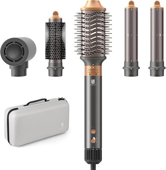 Hair Dryer Brush, webeauty 5 in 1 Professional Hot Air Styling, High-Speed Negative Ionic Hair Dryer Fast Drying, Multi Hair Styler with Air Curling Iron, Volumizing, with Carrying Case (Grey Gold)