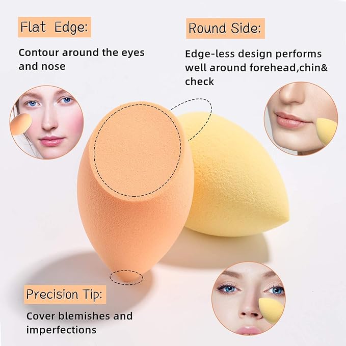 Makeup Sponge Set BS-MALL Blender Sponges 7 Pcs for Liquid, Cream, and Powder, Multi-colored with 1 Mini Makeup Sponge Pink (D-Yellow)