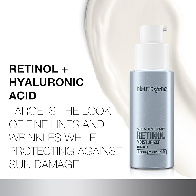 Neutrogena Rapid Wrinkle Repair Retinol Face Moisturizer with SPF 30, Daily Anti-Aging Face Cream, Retinol & Hyaluronic Acid & Trial Size Hydro Boost Facial Cleanser, 0.5 fl. oz