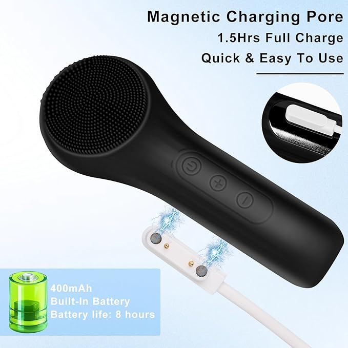 Silicone Face Scrubber Exfoliator, Silicone Face Wash Brush for Men & Women, Ipx7 Waterproof Rechargeable Facial Cleaner for Deep Cleansing, Exfoliating, Massage Face Scrubber (Black)