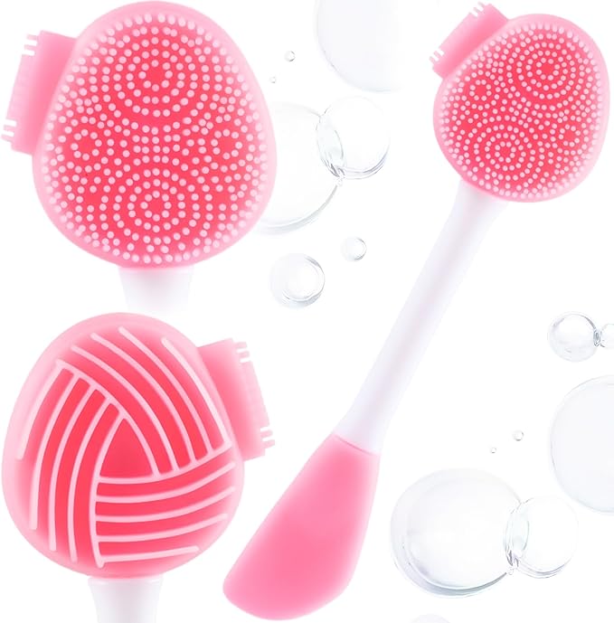 Silicone Face Exfoliator Scrubber, Face Mask Brush Applicator, Facial Cleansing Brush for Blackhead Skin Care, Makeup, Mud, Body Lotion, DIY Mask for Women -Pink