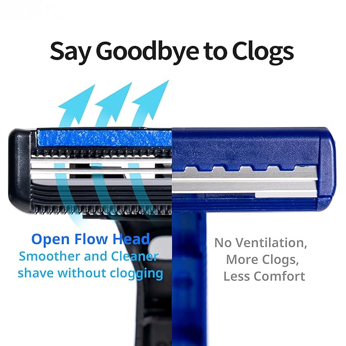 Dorco Pace 2 Plus Disposable Razor 2 blades Pivoting Head Open-Flow No Clogging Easy Rinsing Lubricating Strip Long Non-Slip Rubber Handle (30ct No Rubber Handle)