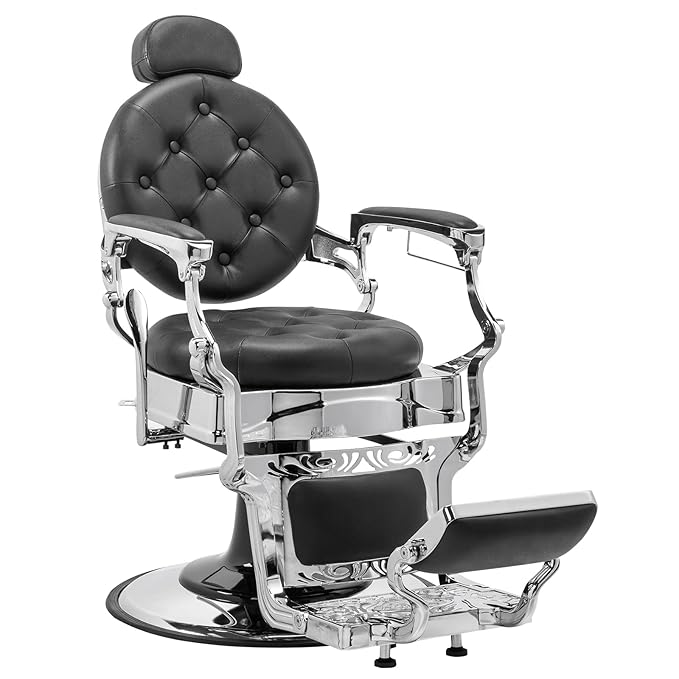 Winado Heavy Duty Vintage Recline Barber Chair Hydraulic with Headrest, Supports up to 700lbs & 360°Rotatable, Professional Salon Beauty Spa Shampoo Equipment (Button Style)