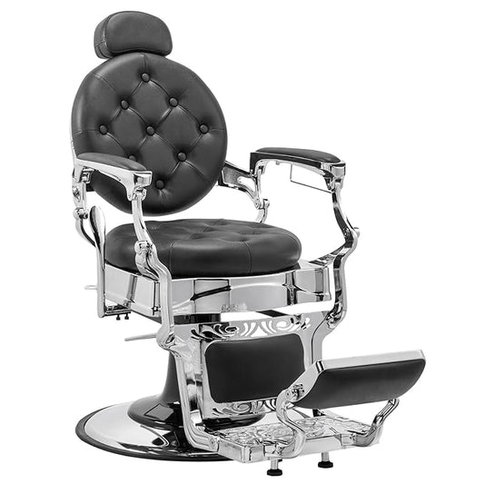 Winado Heavy Duty Vintage Recline Barber Chair Hydraulic with Headrest, Supports up to 700lbs & 360°Rotatable, Professional Salon Beauty Spa Shampoo Equipment (Button Style)