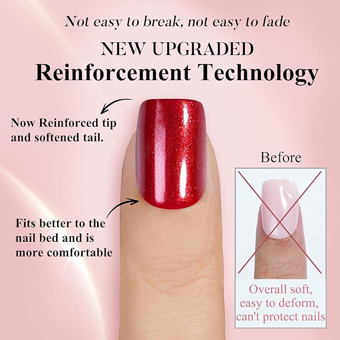 Press on Nails Short, Jofay Fashion 160Pcs Red Glitter Press On Nails Round, Bright Red Acrylic Fake Nails, Reusable Glue on Nails for Women, Salon Quality, Valentines Nails