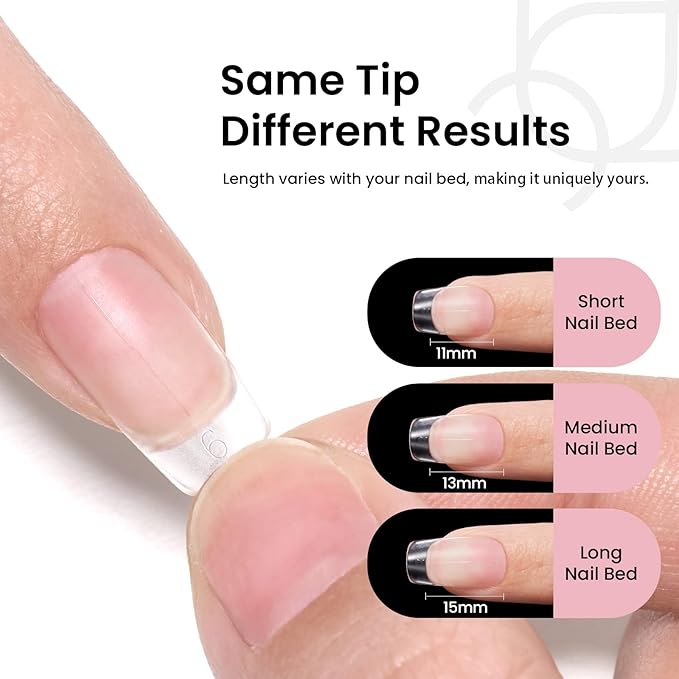 Beetles Short Square Nail Tips, 12 Sizes 288pcs French Full Matte Soft Pre-shaped Etch X Nail Tips, Full Cover False Nails Fake Acrylic Nails No Filing Needed for Nail Extensions Home DIY Nail Salon