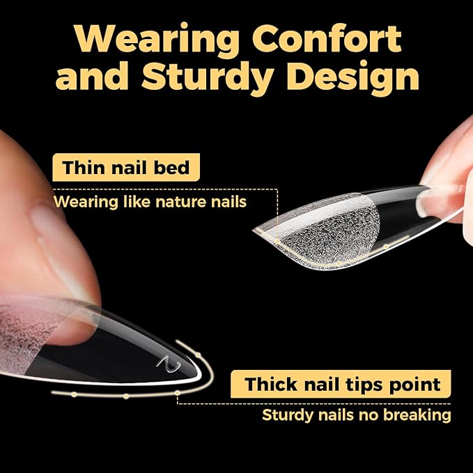 UNA GELLA Long Stiletto Gel Nail Tips, 600Pcs Pre Etched Long Stiletto Almond Nail Tips Clear Fake Nails Press on Nails No C Curve for DIY Christmas Art Salon at Home 12 Sizes