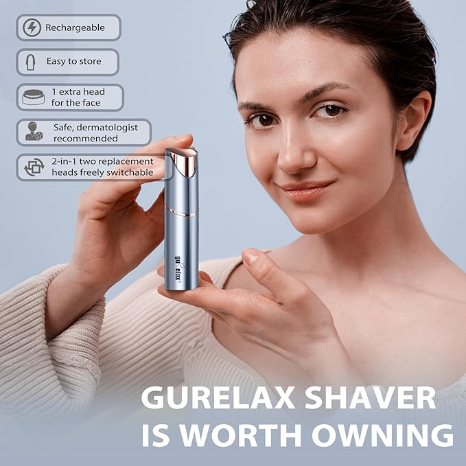 Facial Hair Removal for Women, Facial Eyebrow Trimmer, 2-in-1 Face Shaver, Painless Facial Razor for Lip, Chin, Peach Fuzz