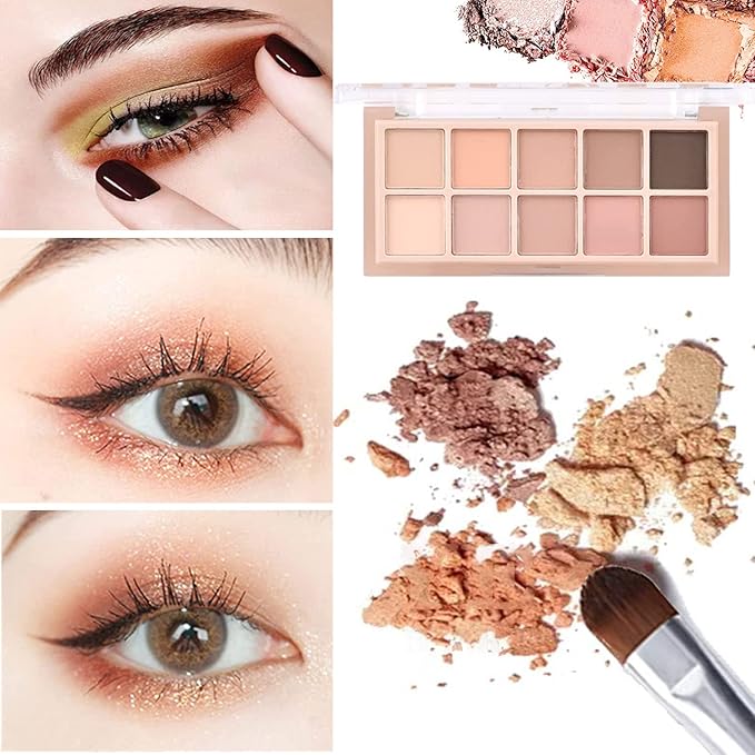 10 Colors Eyeshadow Palette - Light Beige Nude Pink Ivory Naked Eye Shadow Makeup,High Pigmented, Naturing-Looking, Neutral Smokey, Long Lasting High Pigment Matte Eyeshadow for Older Women (Milk Tea)