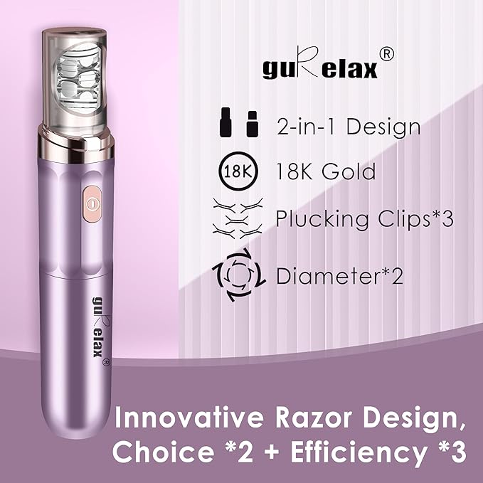 Gurelax Hair Removal Epilator for Women, Rechargeable Facial Epilator Hair Remover, 2-in-1 Electric Epilator & Shaver, 18 Carat Gold Plated Head, All Ages and Skin Types