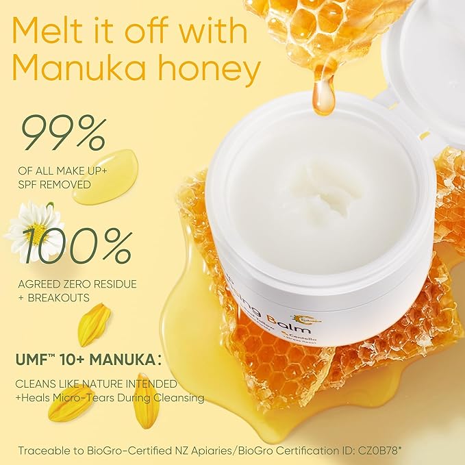 Grocerism Makeup Remover & Cleansing Balm with Manuka Honey & Centella Asiatica, Soothing Cleansing Balm with Beef Tallow for Dry, Sensitive Skin, Deep Cleanse & Moisturize, 3.53 Oz Organic Skincare