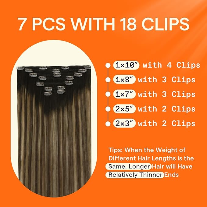 Full Shine Human Hair Clip in Extensions 20 Inch Balayage Dark Brown to Caramel Blonde Human Hair Extensions Clip ins for Women 7 Pcs 120 G