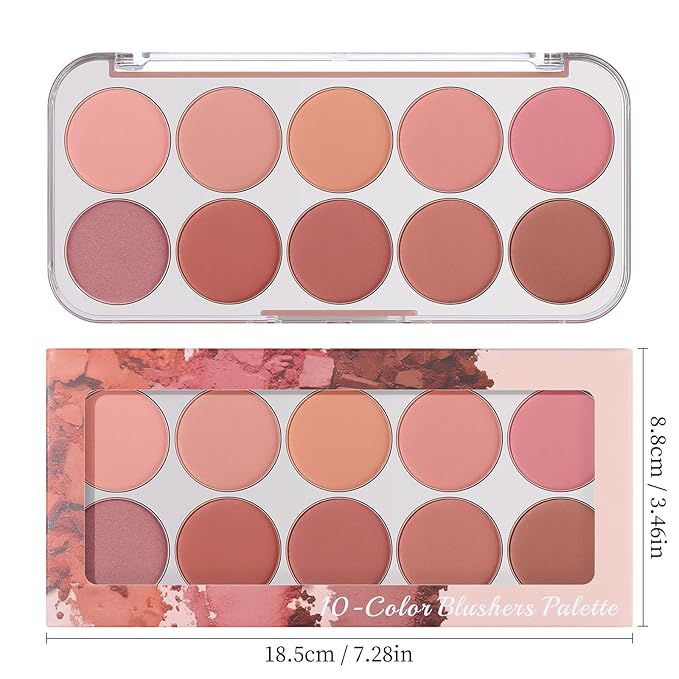 10 Color Blush Palette: Lightweight Face Powder Blush - Smooth Long-lasting Makeup Powder For Cheeks - Buildable Color Women Makeup Blush