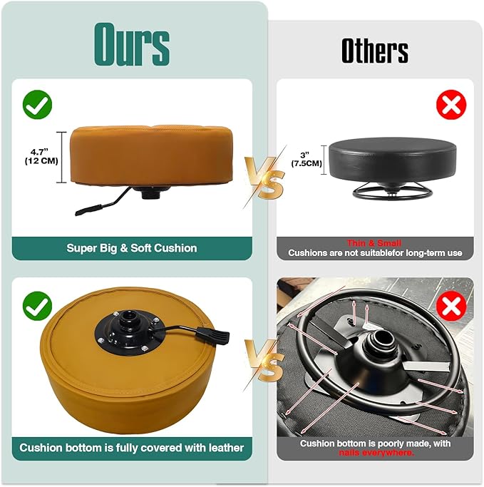 Rolling Stool with Wheels Adjustable Height, Roller Stool for Massage Medical Tattoo Spa Heavy Duty Swivel Desk (Super Thick Cushion, Camel)