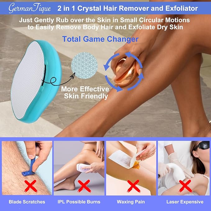Crystal Hair Eraser,Natural Crystal Hair Remover,Reusable Painless Nano Glass Hair Removal Device Without Shaver,Gentle Crystal Epilator and Exfoliator for Soft Silky Skin(Light Blue)