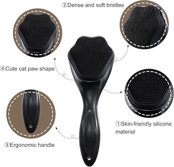 Silicone Face Scrubber Exfoliating Brush 2 Pack for Men, Beomeen Manual Handheld Facial Cleansing Brush Blackhead Scrubber, Soft Bristles Waterproof for Face Skincare, Black