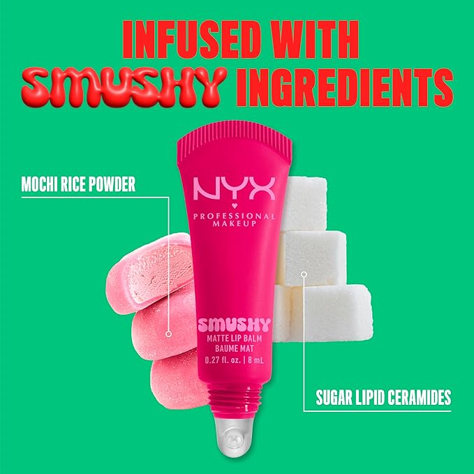 NYX PROFESSIONAL MAKEUP Smushy Matte Lip Balm, Tinted Lip Moisturizer with Soft, Matte Finish - She's Serving (Fuchsia)