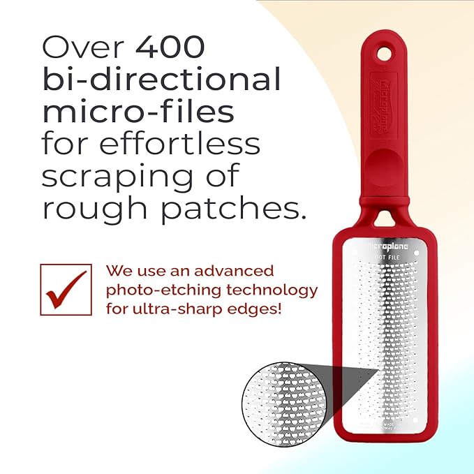 Microplane Colossal Foot File, Red and Black - The Original Stainless-Steel Foot Scraper, Dead Skin/Callus Remover for Feet, Foot Scrubber, Pedicure Tools for Salon-Quality Foot Care (2 Piece Set)