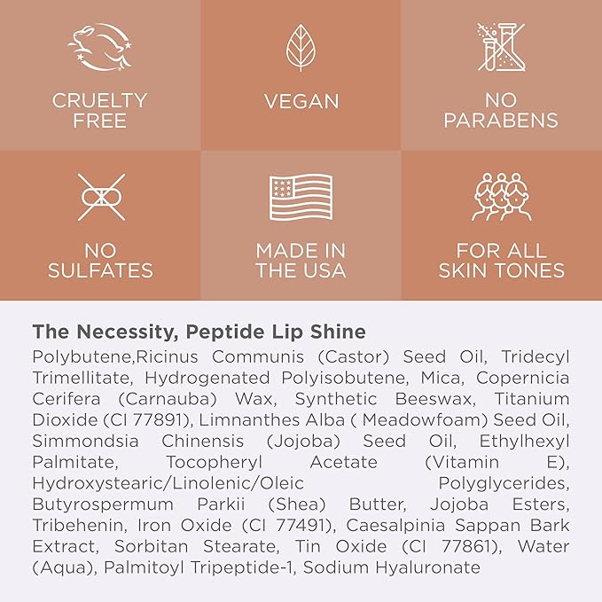 Côte Beauty's Euphoria Peptide Lip Shine, Ultra Hydrating & Long-Lasting Shimmery Sheer Nude Plumping Lip Gloss for Women with Hyaluronic Acid, Shea Butter & Jojoba Oil, Vegan & Cruelty-Free, 0.12FlOz