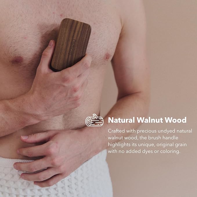Luxury Natural Walnut Wood Boar Bristle Body Brush | Exfoliating & Detoxifying for All Skin Type | Sweeps Away Dead Skin Cells for Luminous, Smooth Skin | for Wet and Dry Use (Handheld)