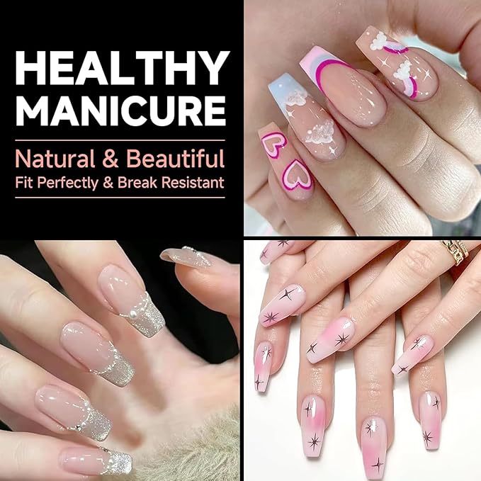 BlueZOO Gel Medium Coffin Etch X Nail Tips, 300Pcs 15 Sizes Acrylic Pre-Shaped Full Cover Clear False Nail Tip, Half Matte Press On Nails for Extension Nail Manicure Home DIY Salon Fake Nails with Box