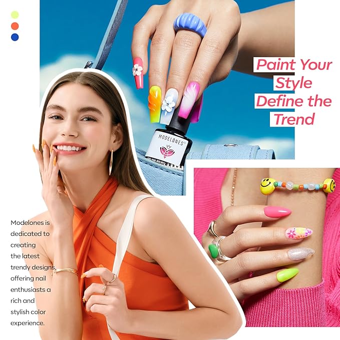 modelones Neon Gel Nail Polish Set, 6 Colors Hot Pink Blue Green Purple Yellow Orange Glitter Gel Polish Kit Soak Off LED Manicure DIY Nail Art Salon Home Gift For Women Girl