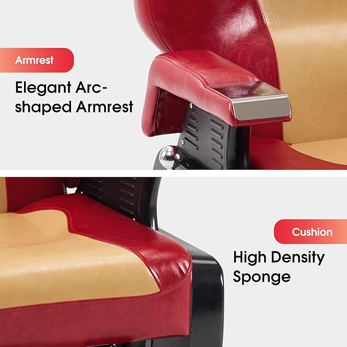 BarberPub Heavy Duty Reclining Barber Chair, All Purpose Hydraulic Salon Chairs for Hair Stylist, Barbershop Salon Tattoo 2688(Yellow&Red)