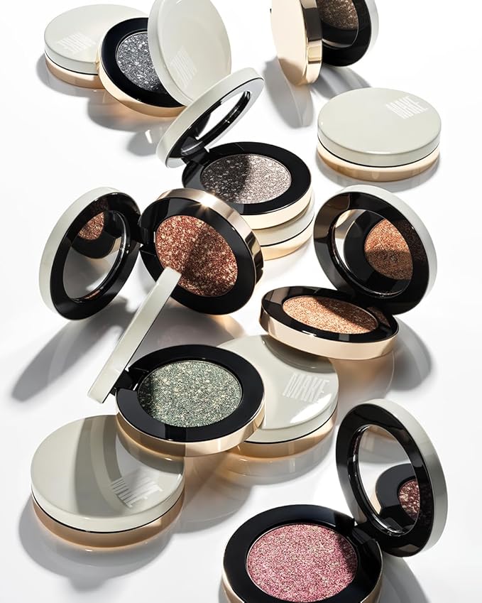 MAKE Beauty Multi-Chromatic Eye Shadow. Metal Reflecting Luminous Foil Finish Creamy, Buildable, Dimensional Long-wear, Crease-proof Powder Eyeshadow, Multichrome Shade - Quartz, Taupe