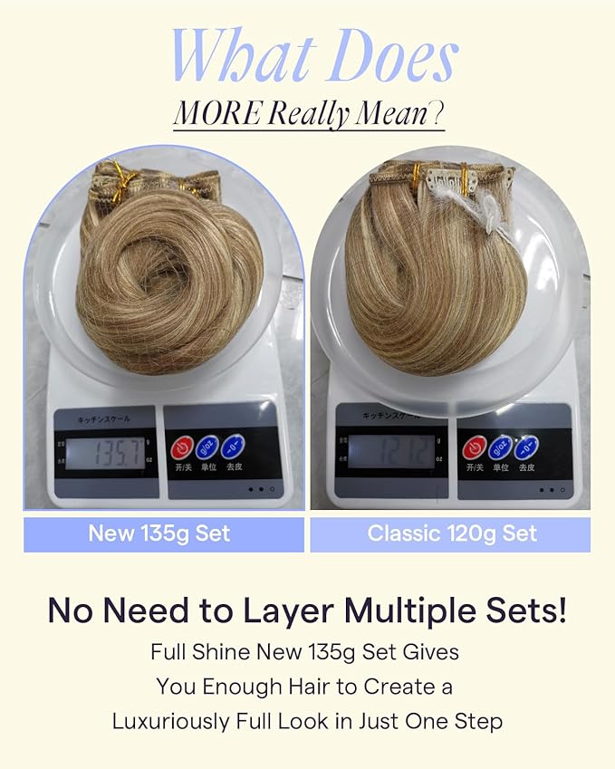 Full Shine Clip in Extensions Blonde Human Hair Highlight Clip in Hair Extensions Dark Blonde Mix Light Blonde Real Human Hair Extensions Clip ins 16 Inch 7 Pcs 135 G