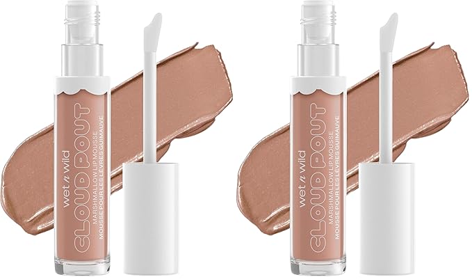Lip Cream By Wet n Wild Cloud Pout w/Marshmallow, Light Brown Fluffernutter | Argan Oil | Vitamin E | Marshmallow Flavored (Pack of 2)