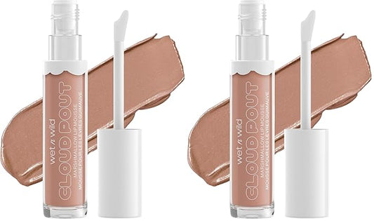 Lip Cream By Wet n Wild Cloud Pout w/Marshmallow, Light Brown Fluffernutter | Argan Oil | Vitamin E | Marshmallow Flavored (Pack of 2)