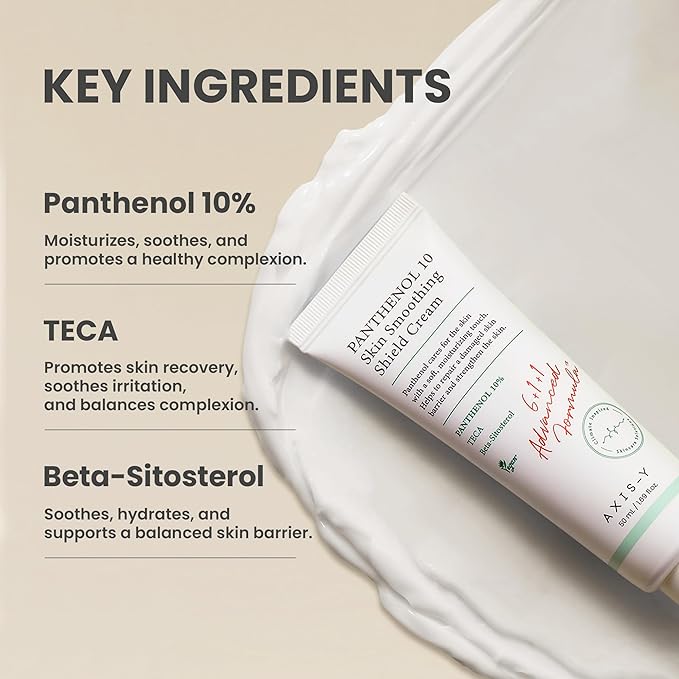 AXIS-Y Panthenol 10 Skin Smoothing Shield Cream - Daily Facial Moisturizer Barrier Cream for Long Lasting Hydration & Soothing - Vegan Korean Skin Care Face Lotion - 1.69 fl. oz.