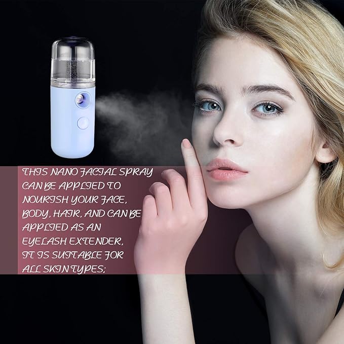 Honoson 2 Nano Facial Mister Sprayer Portable Face Nano Mister for Eyelash Extensions USB Rechargeable 1 oz Handy Skin Care Machine for Face Hydrating, Daily Makeup(Blue and Dark Pink)