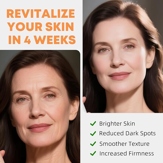 Vitamin C Serum for Face with Hyaluronic Acid & Vitamin E - Brightening Anti-Aging Serum to Help Improve Appearance of Dark Spots for Sensitive Skin, Hydrates Firms Lifts and Smooths Wrinkles