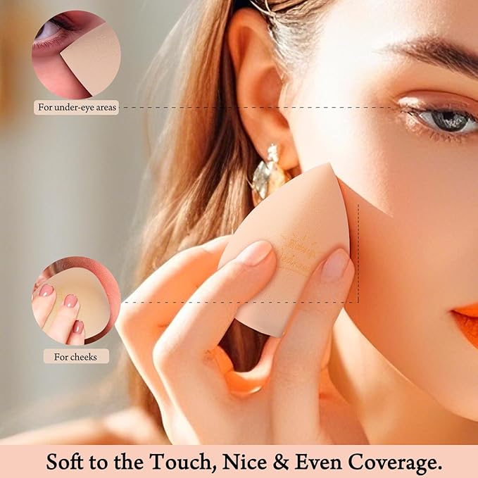 Real Perfection Makeup Sponge Set Blender Sponges, Latex-Free Beauty Makeup Sponges 7 pcs with 1 Travel Container Case for Blending Foundation Liquid Cream and Powder (Beige)