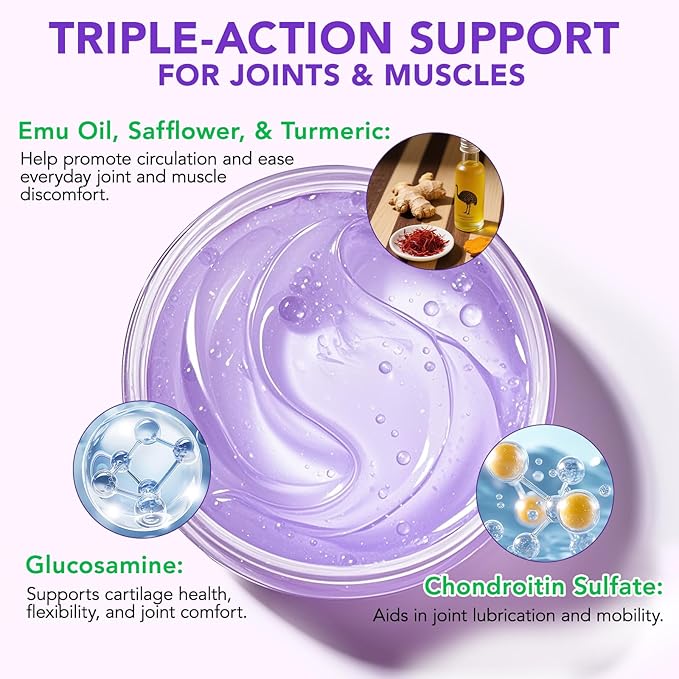 2 Pack Joint Massage Purple Gel, Soothing Massage Cream for Joint Activities, Muscle, Knees, Lumbar, Neck, Back, Hands/Feet, Light-Weight & Easliy Spread for Post-Workout, Long-time Sitting|3.53Oz