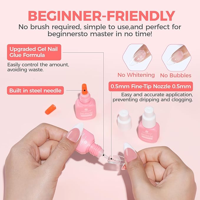 Gel Nail Glue for Press on Nails: No Lamp Need, Upgraded Air Fast-curing Super Strong Glue Gel 5ml*3pcs for Nail Tips Fake Nails & Acrylic Long Lasting 30+ Days